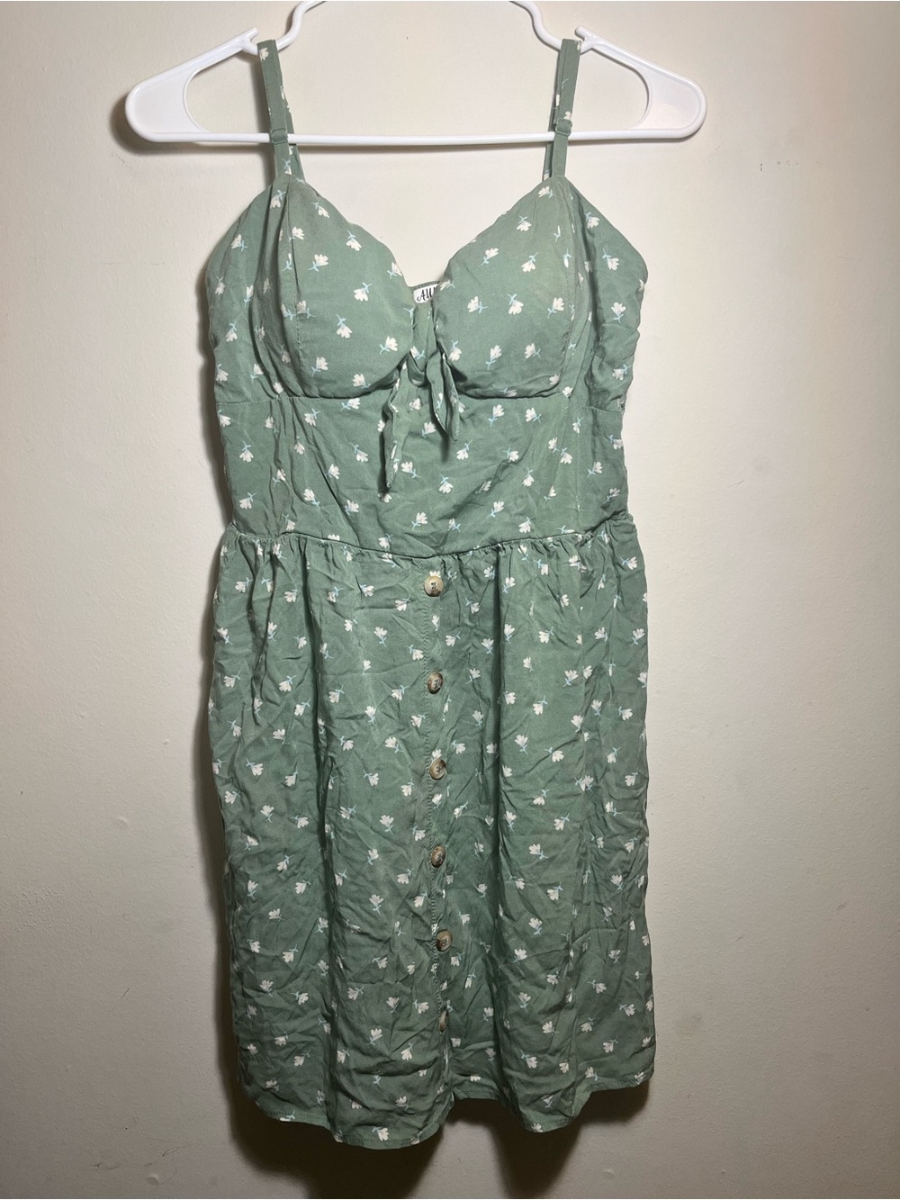 AUW Sage Green Mini Dress with White Floral Print